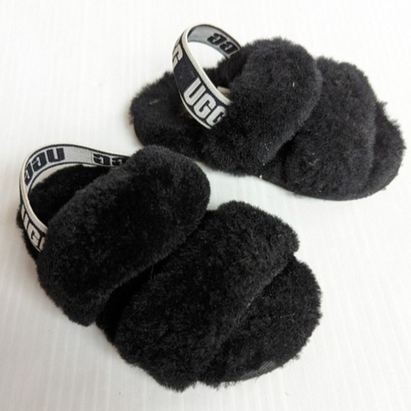 UGG Oh Yeah Slide baby black fur sandals slippers size 6 shoes girl - Picture 2 of 9